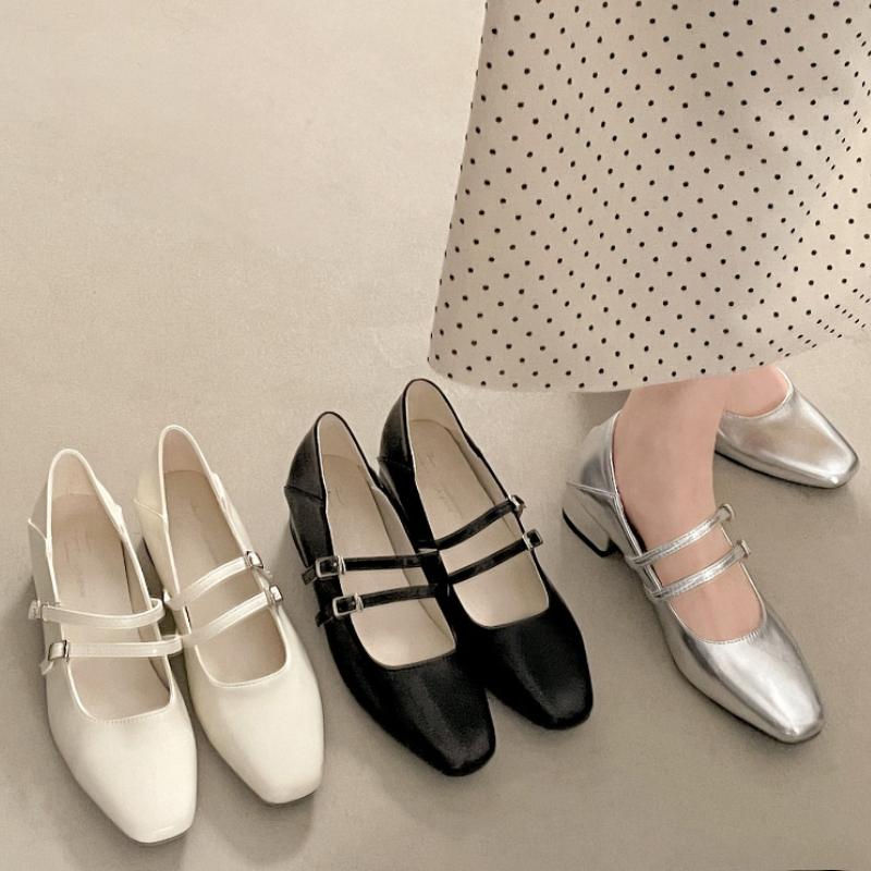 Women Shoes Casual - Square Toe Low Heel Women Silvery